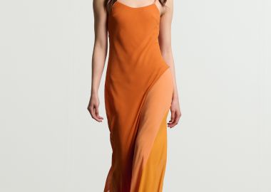 Τρίχρωμο μάξι φόρεμα με λοξό κόψιμο - 5206179002042 -  - 