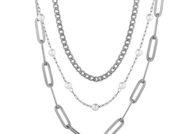 Τριπλό Κολιέ Αλυσίδες Από Ανοξείδωτο Ατσάλι AA17742 - AMOR AMOR - 