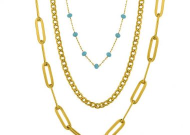 Τριπλό Κολιέ Αλυσίδες Από Ανοξείδωτο Ατσάλι Επιχρυσωμένο 24Κ AA17760 - AMOR AMOR - 