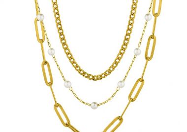 Τριπλό Κολιέ Αλυσίδες Από Ανοξείδωτο Ατσάλι Επιχρυσωμένο 24Κ TA17743 - AMOR AMOR - 