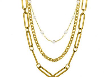 Τριπλό Κολιέ Αλυσίδες Από Ανοξείδωτο Ατσάλι Επιχρυσωμένο 24Κ TA17745 - AMOR AMOR - 