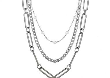 Τριπλό Κολιέ Αλυσίδες Από Ανοξείδωτο Ατσάλι TA17744 - AMOR AMOR - 