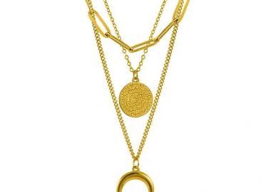 Τριπλό Κολιέ Από Ανοξείδωτο Ατσάλι Επιχρυσωμένο 24Κ Με Κέρατο Και Δίσκο Της Φαιστού AA17777 - AMOR AMOR - 