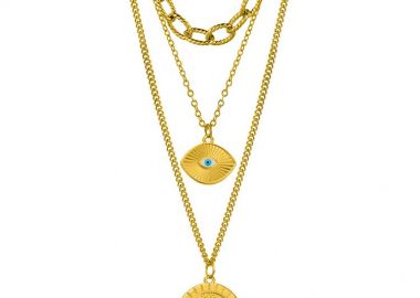 Τριπλό Κολιέ Από Ανοξείδωτο Ατσάλι Επιχρυσωμένο 24Κ Με Ματάκια AA17753 - AMOR AMOR - 