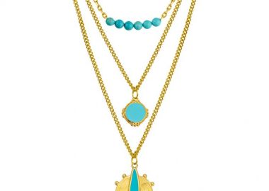 Τριπλό Κολιέ Από Ανοξείδωτο Ατσάλι Επιχρυσωμένο 24Κ Με Τιρκουάζ AA17771 - AMOR AMOR - 