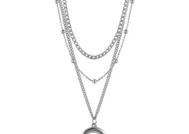 Τριπλό Κολιέ Από Ανοξείδωτο Ατσάλι Με Αλυσίδες Και Κέρατο AA17750 - AMOR AMOR - 