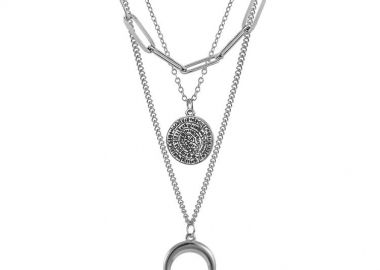 Τριπλό Κολιέ Από Ανοξείδωτο Ατσάλι Με Κέρατο Και Δίσκο Της Φαιστού AA17776 - AMOR AMOR - 