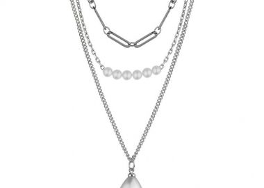 Τριπλό Κολιέ Από Ανοξείδωτο Ατσάλι Με Μαργαριτάρια AA17766 - AMOR AMOR - 