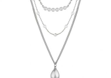 Τριπλό Κολιέ Από Ανοξείδωτο Ατσάλι Με Μαργαριτάρια AA17772 - AMOR AMOR - 