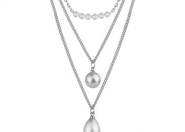 Τριπλό Κολιέ Από Ανοξείδωτο Ατσάλι Με Μαργαριτάρια AA17780 - AMOR AMOR - 