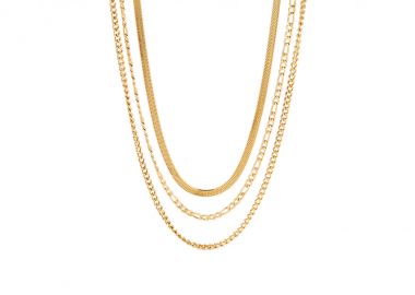 Τριπλό κολιέ με ποικιλία αλυσίδων από ανοξείδωτο ατσάλι σε χρυσή απόχρωση -  - 
