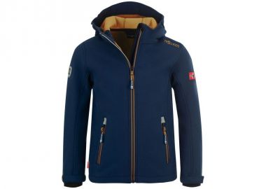 TrollKids Kids Trollfjord Jacket mystic bluegolden yellow softshell navy blue 161146 - Trollkids - 