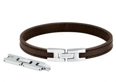 TRUSSARDI Βραχιόλι από δέρμα & ανοξείδωτο ατσάλι Brown TJAXZ02 - Trussardi Jewellery - 