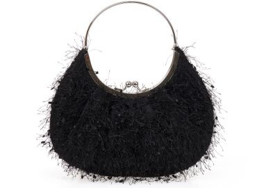 Τσάντα χειρός μαύρη με κρόσια ΜΑΥΡΟ - Tsoukalas - 