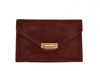 Τσάντα φάκελος από σουέντ δέρμα με χρυσή λεπτομέρεια - MAT FASHION - 
