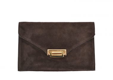 Τσάντα φάκελος από σουέντ δέρμα με χρυσή λεπτομέρεια - MAT FASHION - 