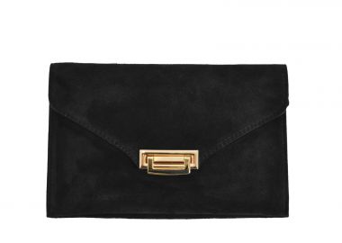 Τσάντα φάκελος από σουέντ δέρμα με χρυσή λεπτομέρεια - MAT FASHION - 