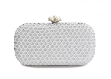Τσάντα φάκελος ασημί με λεπτομέρεια πέρλας - MAT FASHION - 