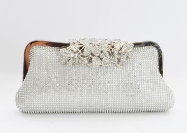 Τσάντα φάκελος με strass και φλοράλ κούμπωμα - MAT FASHION - 