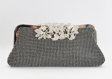 Τσάντα φάκελος με strass και φλοράλ κούμπωμα - MAT FASHION - 