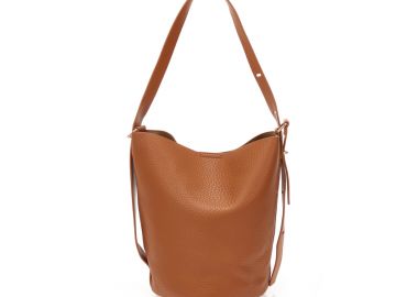 Τσάντα ώμου καφέ με ανάγλυφη υφή ΚΑΦΕ - Tsoukalas - 