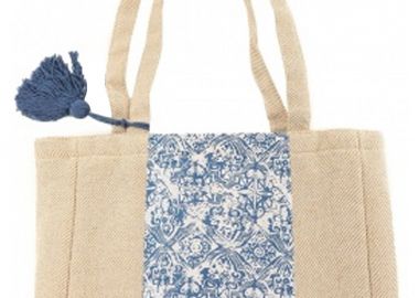 Τσάντα Ώμου Marilou Jute Cotton Woven Bag 50×35×26cm BDS-1199-NATURAL-BLUE Γυναικείο - Marilou - 