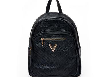 Τσάντα πλάτης μαύρη δερματίνη με αγκράφα ΜΑΥΡΟ - Tsoukalas - 