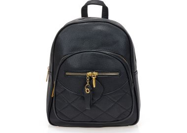 Τσάντα πλάτης μαύρη δερματίνη με πολλαπλές θήκες ΜΑΥΡΟ - Tsoukalas - 