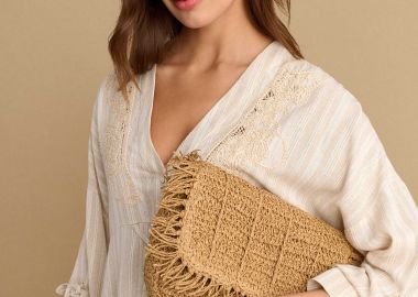 Τσάντα ψάθινη με χρυσή αλυσίδα - 5206634985057 -  - 