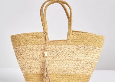 Τσάντα ψάθινη shopper με lurex διχρωμία -  - 