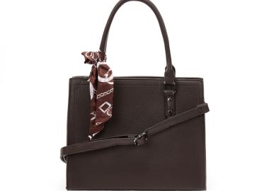 Τσάντα σκούρο καφέ με διακοσμητικό φουλάρι ΚΑΦΕ - Tsoukalas - 