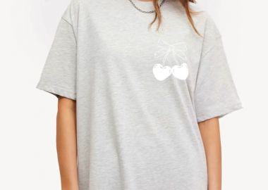 TSHIRT ΑΝΟΙΧΤΟ ΓΚΡΙ ME ΚΕΡΑΣΙ - BOW CHERRY - sense-shop - 