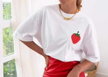 TSHIRT ΛΕΥΚΟ ME ΦΡΑΟΥΛΑ - STRAWBERRY KISS - sense-shop - 