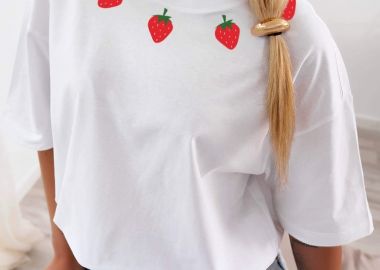 TSHIRT ΛΕΥΚΟ ME ΦΡΑΟΥΛΕΣ - CHEESECAKE - sense-shop - 