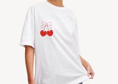 TSHIRT ΛΕΥΚΟ ME ΚΕΡΑΣΙ - BOW CHERRY - fashionroom - 