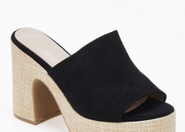 Τσόκαρα με suede υφη και ψάθα στη σόλα - Μαύρο - Issue - 