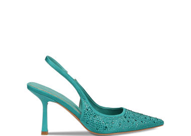 Τυρκουάζ σατέν γόβα με στρας - MIGATO - 