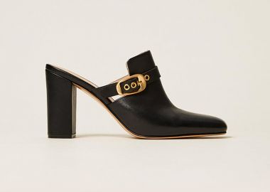 Twinset γυναικεία δερμάτινα mules με χρυσή αγκράφα - 261TCP090 Μαύρο - TWINSET - 