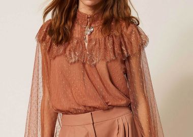 Twinset γυναικεία μπλούζα από τούλι με φιόγκο - 261TP2772 Κεραμιδί - TWINSET - 