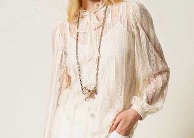 Twinset γυναικεία μπλούζα δαντέλα με φιόγκο - 261TP2541 Εκρού - TWINSET - 