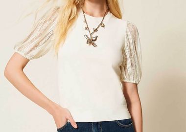 Twinset γυναικεία μπλούζα με μανίκια δαντέλα - 261TP3431 Εκρού - TWINSET - 
