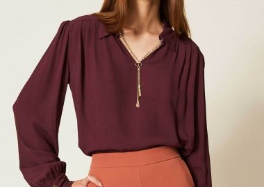 Twinset γυναικεία μπλούζα μονόχρωμη με διακοσμητική αλυσίδα - 252TP2291 Μπορντό - TWINSET - 