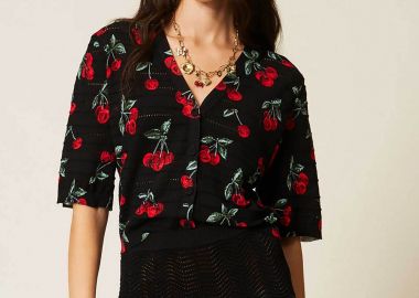 Twinset γυναικεία πλεκτή ζακέτα με cherry print - 261TT3270 Μαύρο - TWINSET - 