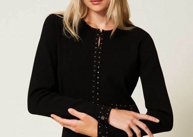Twinset γυναικείο κοντό σακάκι με τρουκς - 252TP3270 Μαύρο - TWINSET - 