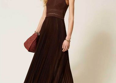Twinset γυναικείο maxi αμάνικο φόρεμα πλισέ - 261TT3191 Καφέ - TWINSET - 