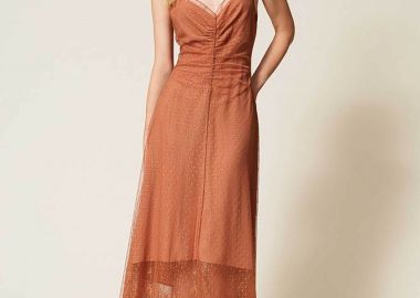 Twinset γυναικείο maxi φόρεμα με τούλι - 261TP2360 Κεραμιδί - TWINSET - 