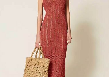 Twinset γυναικείο midi αμάνικο φόρεμα lurex πλεκτό - 261TT3322 Μπορντό - TWINSET - 