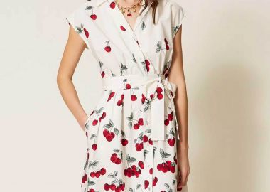 Twinset γυναικείο midi φόρεμα από ποπλίνα σεμιζιέ με all-over print - 261TT2590 Λευκό - TWINSET - 