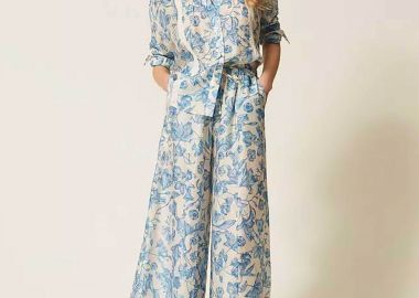 Twinset γυναικείο παντελόνι με floral print Palazzo Fit - 261LM2SBB Μπλε - TWINSET - 