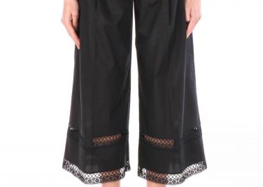 Twinset γυναικείο παντελόνι μονόχρωμο από ποπλίνα Relaxed Fit - 261TT2252 Μαύρο - TWINSET - 